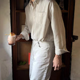 WIAOFELLAS  -  Stripe Long Sleeve Shirt Men Early Autumn High Quality Texture Casual Wrinkle Free Drape