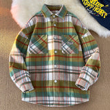 WIAOFELLAS  -  Fashion Spring Plaid Long Sleeve Shirt Jacket Turn Down Collar Shirt Retro Youth Casual Men Women Shirt Coat Men Clothing