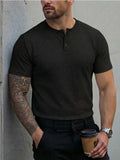 WIAOFELLAS  -  Stylish Mens Solid Color T Shirts Slim Fit Stretch Short Sleeve O Neck T-shirt 2026 Spring Summer New Casual Plaid Textured Tees