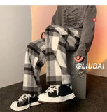 WIAOFELLAS  -  Men Women Woolen Straight Leg Casual Pants Autumn Winter Plaid Wide Leg Trousers High Street Brand Fashionable Trousers