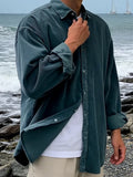 WIAOFELLAS  -  Outdoor Casual Mens Solid Color Shirts Long Sleeve Turn-down Collar Button-up Shirt Tops Spring Autumn Men Corduroy Shirts
