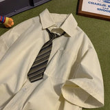Wiaofellas  -  Men Japanese Style Summer Short Sleeve Shirt with Tie DK Uniform Retro Loose School Blouse Plus Size