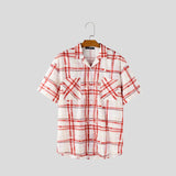 WIAOFELLAS  -  2025 Men Plaid Shirt Lapel Short Sleeve Oversize Casual Men Clothing Streetwear Pockets Korean Fashion Male Shirts S-5XL