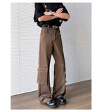 WIAOFELLAS  -  Simple Men's Casual Trousers Solid Color Multi Pockets Zipper Splicing Straight New Wide Leg Male Pants Summer 24K3872