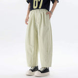 WIAOFELLAS  -  Simple Men's Casual Pants Drawstring Design Solid Color Bottom Elastic Waist Straight Wide Leg Loose Male Trousers