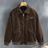 WIAOFELLAS  -  Autumn Winter Vintage Lapel Jacket Caramel Dark Coffee Retro Top Corduroy Texture Zipper Coat Men's American Multiple Pockets