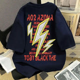 WIAOFELLAS  -  Summer Latter Shirt Lazy Style Oversize Imitation Embroidered Racing Shirt Lightning English Printed Short-sleeved T-shirt