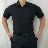 WIAOFELLAS  -  Men's Solid Color Short-Sleeved Shirt American Retro Fashion Trend Casual Simple Loose Breathable 2025 Summer New Men's Tops