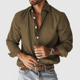 Wiaofellas  -  Classic Style Men Shirts Solid Long Sleeve Turn Down Collar Business Casual Shirt Man Loose Fashion Male Blouse