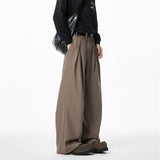 WIAOFELLAS  -  Black Brown Suit Pants Men Fashion Society Mens Dress Pants Korean Loose Wide Leg Pants Mens Office Formal Trousers Plus Size