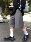WIAOFELLAS  -  Spring Summer Loose Casual Soft Grey Pleated Shorts for Men with High Waist Short Straight Pants Korean Clothes