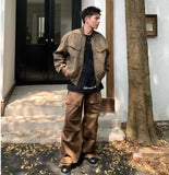 WIAOFELLAS  -  American Trendy Pilot Jacket Mens Autumn Winter Short Retro Button Pocket Bomber Coats Thickening Tooling Outwear High-quality