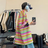 WIAOFELLAS  -  Summer Striped Print Men O Neck Short Sleeve T Shirt Rainbow Fashion Harajuku Casual Oversized Men Clothing Top Harajuku