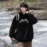 Wiaofellas  -  Brand Hand Drawn Print Sweatshirts Mens Baggy Autumn Winter New Hooded Sweatshirts Male Casual Outdoors Motion Clothing