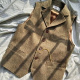 WIAOFELLAS  -  Autumn Winter Men's British Waistcoat Retro Herringbone Slim Tweed Suit Vest Heavy Button Jacket Men Aesthetic Sleeveless Coat