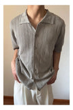 WIAOFELLAS  -  Fashion Men's Knit Hollow Out Texture Solid Color Shirts Trendy Single-breasted Lapel Casual Tops Male Summer