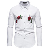 Wiaofellas  -  Men's  Long Sleeve Shirts Tops Men Male Groom Groomsman Floral Rose Shirts Man Casual Prom Party Shirt LS28