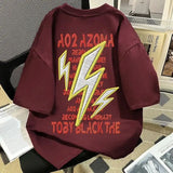 WIAOFELLAS  -  Summer Latter Shirt Lazy Style Oversize Imitation Embroidered Racing Shirt Lightning English Printed Short-sleeved T-shirt