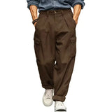 Wiaofellas  -  Spring Autumn New Men's Stand Pocket Corduroy Cargo Pants Basic Trouser Plus Size Mens Casual Button Wide Leg Sweatpants