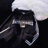 WIAOFELLAS  -  Retro American Striped Letter Hoodie Unisex Fleece Lined Jacket Cotton Full Sleeve Hooded Sweatshirt for Men And Women