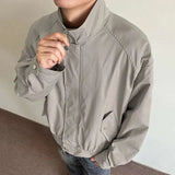 WIAOFELLAS  -  Simple Men's Jackets Stand Collar Solid Color Casual Pocket Coats Spring Loose Streetwear Male Tops New Stylish