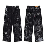 WIAOFELLAS  -  Mens Jeans Graffiti Dark Painted Trousers Streetwear Hip-Hop Personality All-Match Straight Pants Men'S Clothing Spring New