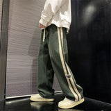Wiaofellas  -  Side Striped Corduroy Wide-Leg Pant Men Korean Fashion Hip Hop Cargo Pant Loose Casual Straight Sports Outdoor Running Pant