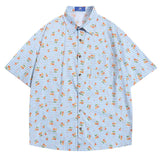 WIAOFELLAS  -  American Retro Full Of Print Cherry Shirts For Men Summer Button Up Casual Streetwear Male Couple Top Tees Hip Hop Men Clothing