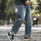 WIAOFELLAS  -  Spring Autumn Vintage Washed Jeans Men's All-match Denim Pants Trend Oversize Straight Casual Cropped Pants Men Jeans