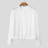 WIAOFELLAS  -  Men Shirt Solid Hollow Out See Through Long Sleeve Men Clothing Sexy Streetwear Fashion Party Casual Tops Male Shirts