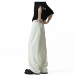 WIAOFELLAS  -  Belt Design Men's Suit Pants Solid Color Draping Ice Silk Deconstruction Straight Wide Leg Loose Male Bottom Summer