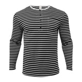 WIAOFELLAS  -  Mens Long Sleeve T-Shirt Slim Fit Striped Top Autumn Base Warm Fashion Henry Shirt Long Sleeve Pullover Versatile Men'S Clothing