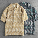 WIAOFELLAS  -  Vintage floral pattern short sleeve shirt Men's seersucker cool fabric loose casual shirt