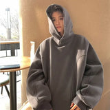 WIAOFELLAS  -  Men Hong Kong Style Thin Hoodie Loose Casual Button Design Sense Spring Autumn Solid Color Hooded Pullover Top