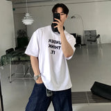 Wiaofellas  -  Men‘s Korean Loose Fit Short Sleeve T-Shirt for Spring/Summer | Graphic Print Top 100% Cotton, Breathable, Sweat-Wicking