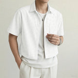 WIAOFELLAS  -  Men Shirt Flower Printing Lapel Short Sleeve Loose Casual Crop Tops Men Streetwear Summer Korean Style Fashion Shirts