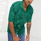 WIAOFELLAS  -  Fashion Leafs Printing Mens Shirts Streetwear Summer Casual Short Sleeve Buttoned Lapel Shirt For Men Leisure Breach Style Tops