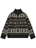 Wiaofellas  -  Fall Winter Retro Geometric Knit Cardigans Men Fashion Zipper Stand Collar Sweatercoats Mens Stylish Slim Knitting Jacket Coats