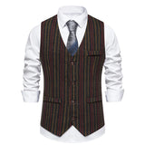 Wiaofellas  -  Men Suit Vest Herringbone Fabric Stripe Waistcoat Business Casual Turndown Collar Men's Formal Party Dress Blazer Vests V13