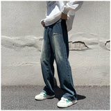 WIAOFELLAS  -  Vintage Jeans Men Wide Leg Loose Mid Waist Bleached All-match Teenagers Fitness Fashion Classic High Street Slouchy Denim Chic