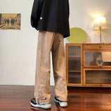 WIAOFELLAS  -  High Street Original American Trendy Wide Leg Jeans Men Autumn Winter New Korean Button Pocket Zipper Loose Straight Pants