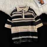 WIAOFELLAS  -  Summer New Knitted Short Sleeve T-shirt Men Fashion Casual Stripe T Shirt Men Streetwear Hip Hop Loose Tshirt Mens Tops