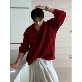 WIAOFELLAS  -  Encore red V-neck sweater men's lazy style into autumn Korean high-end outfit twisted sweater jacket