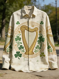 Wiaofellas  -  New retro Irish style harp clover 3D printed men's long sleeved shirt made of vintage casual shirt clothing
