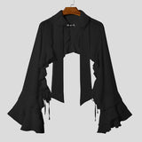 Wiaofellas  -  Men Shirt Solid Color Chiffon See Through Ruffle Irregular Shirts Men Cardigan Streetwear Sexy Fashion Party Camisa