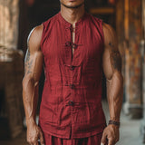 Wiaofellas  -  Mens Vest Chinese Ethnic Style Buckle Tibetan Lama Monk Costume Summer Casual Sports Solid Color Waistcoat Men's Clothing