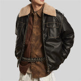 WIAOFELLAS  -  Retro PU Leather Jacket Men Winter Thick Lamb Jacket Coat Men Oversized Streetwear Hip Hop Zip Up Windbreaker Black Brown Jacket