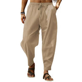 Wiaofellas  -  Men's Summer Casual Sports Pants Loose Fit Cotton Linen Breathable Straight Leg Trousers Youthful Energy Style Khaki Color