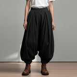 Wiaofellas  -  Men Harem Pants Solid Color Elastic Waist Joggers Casual Drop-crotch Pants Men Streetwear Fashion Loose Trousers