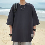 WIAOFELLAS  -  Men Round Neck Oversized Streetwear T Shirts Summer Mens Japanese Fashions Harajuku T-Shirt Male Pure Color Top Tees